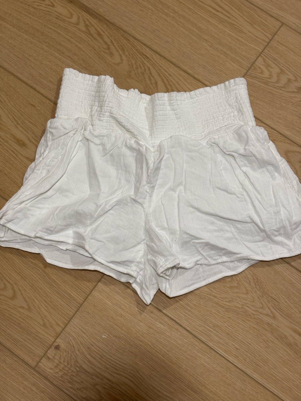 White Smocked Waist Lightweight Cotton Shorts